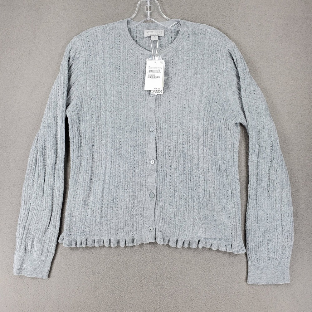 Barefoot Dreams Cardigan Women M Moonbeam Cable Knit Ruffle CozyChic NEW